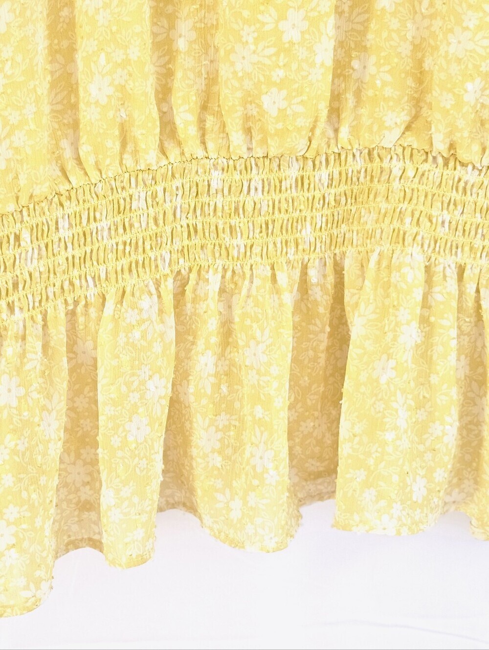 ​Carolina Belle Yellow Floral Smocked Waist Blouse XL Gold Lurex Boho - Picture 5 of 10